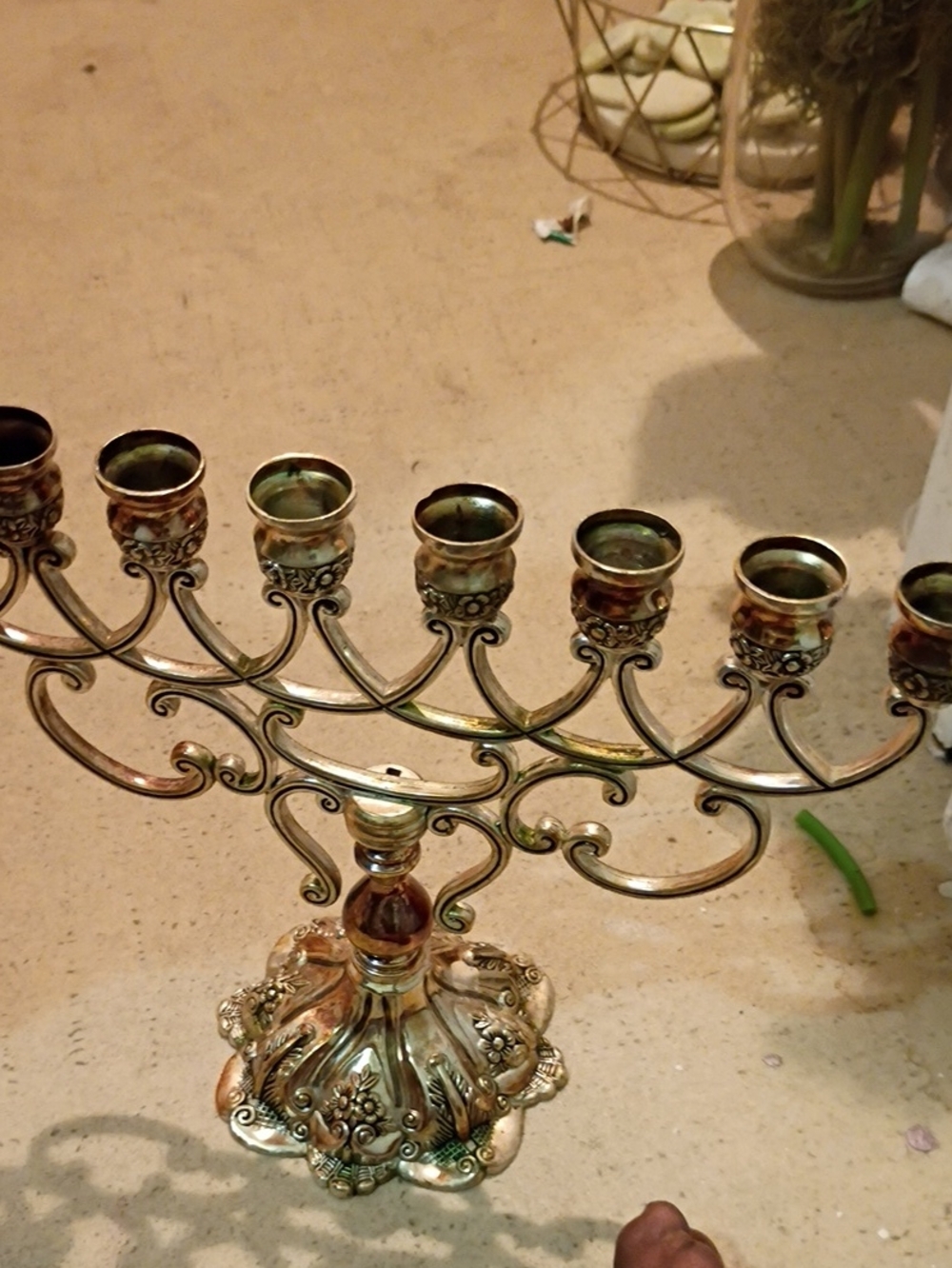 Ornate Gold Metal Menorah by